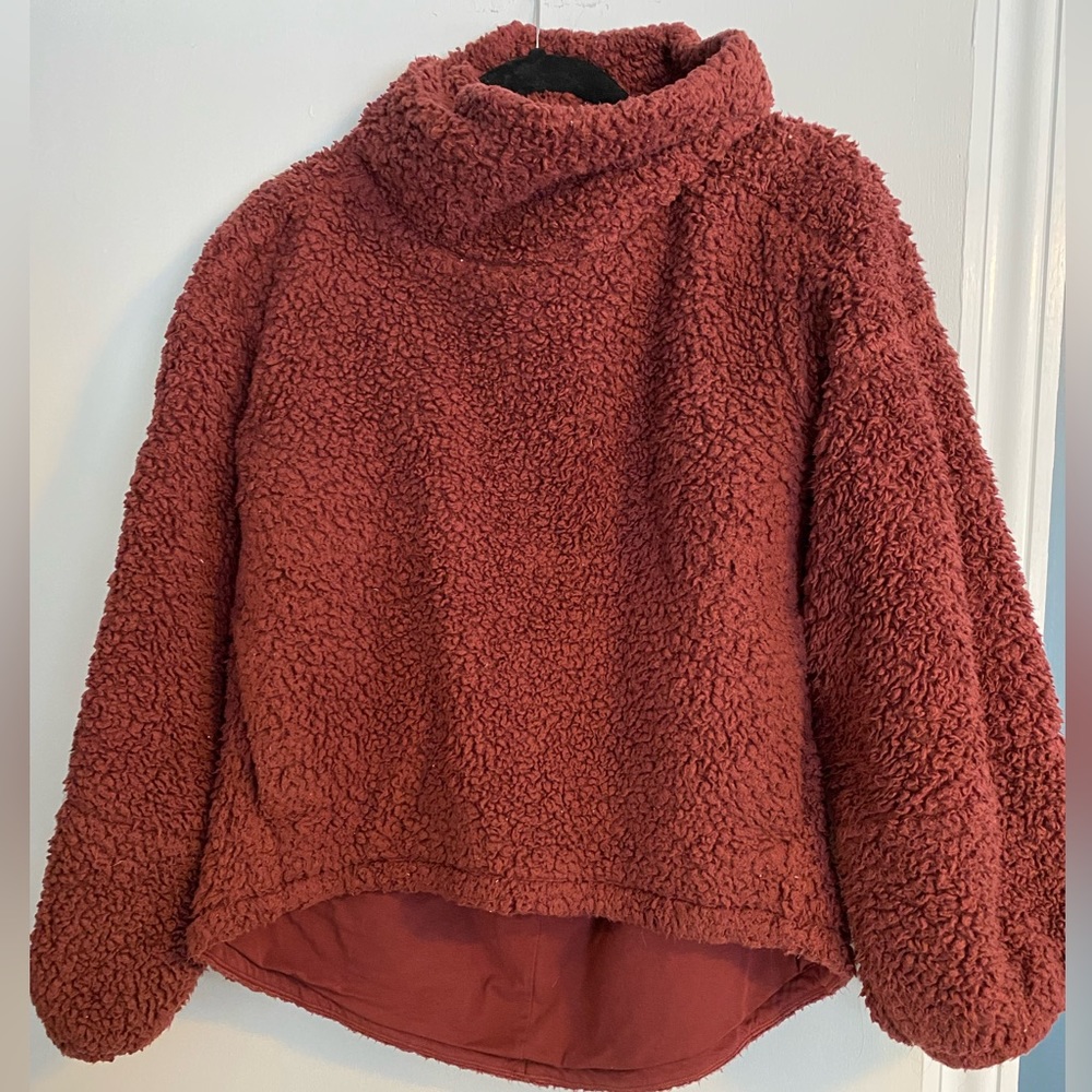 Dark Red Lululemon Sherpa Pullover Warm Restore Soft Cropped